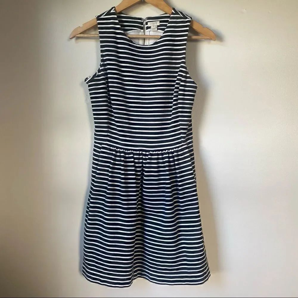 J Crew Daybreak cotton Dress Black White Striped Sleeveless